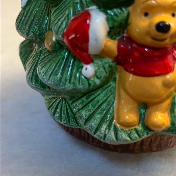 Walt Disney Winnie the Pooh Ceramic Christmas Tree Wound up Music Box Vtg - Picture 12 of 13